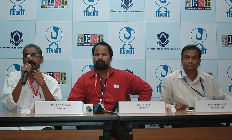 The Director of the Malayalam film "PULIJANMAM", Mr. Priyanandan and the Producer, Mr. M.G. Vijay at a press conference, during the 39th International Film Festival (IFFI-2008), in Panaji, Goa on November 26, 2008.jpg