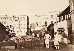 "Poste française". French post office with French flag in Stone Town, before 1900.