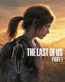 Ellie looks somberly to the right in the background, with a smaller image of Joel looking down in the foreground. The white text on screen says "The Last of Us Part I".