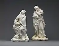 Mater Dolorosa and Saint John the Evangelist (18 inches or 46.4 cm high) from a Crucifixion group, Gricci, c. 1744