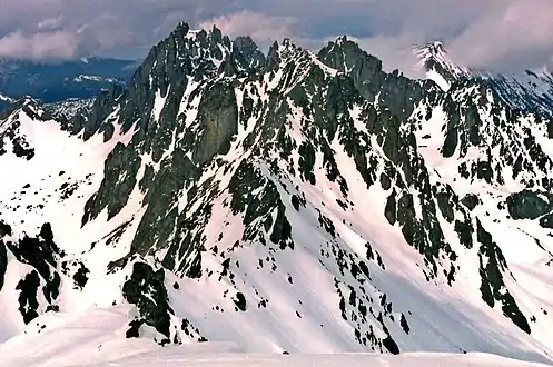 The Needles from Mount Deception. Johnson in upper left behind Martin Peak