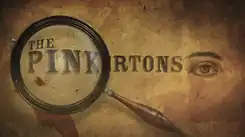 The Pinktertons text with an eye and magnifying glass..