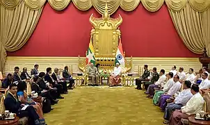 Narendra Modi meeting with President Htin Kyaw at Presidential Palace in 2017