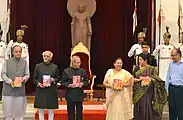 The Speaker, Lok Sabha, Sumitra Mahajan releasing the book 'Mann Ki Baat A Social Revolution on Radio' and first copy presented to the President, Pranab Mukherjee