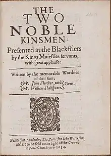 Title page of a play showing the co-authors John Fletcher and William Shakespeare