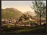 The castle standing over the town (photo taken between 1890 and 1900)