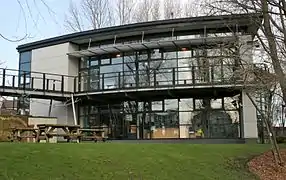 Modern Anderton Boat Lift visitor centre and exhibition building.