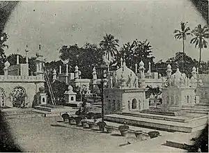 This is a picture of Jaffraganj Cemetery from the book, The Musnud of Murshidabad (1704-1904), published in 1905. Jaffraganj Cemetery is described as “the family burial ground of Meer Jaffer, containing the tombs of the Nawabs Nazim, from Meer Jaffer to HumajunJah”.