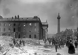 The shell of the GPO after the Rising; Nelson's Pillar can be seen on the right.