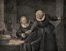 Engraving of Rembrandt's The Shipbuilder and his Wife