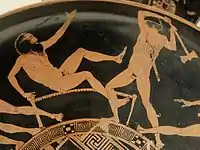 Theseus fighting Prokrustes, Attic kylix, c. 440-430 BC, British Museum