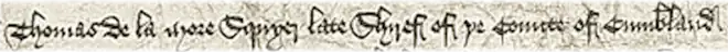 Scan of de la More's name and title extracted from a contemporary document