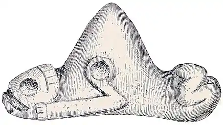 Three-pointed stone Cemí is a specimen which was owned by Mr. Yunghannis, of Bayamón, Puerto Rico