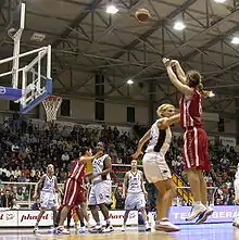 Image 9A three-point field goal by Sara Giauro during the FIBA Europe Cup Women Finals, 2005 in Naples, Italy