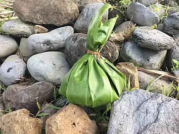 Ti leaf bundles (puʻolo) used as offerings to spirits in Hawaii