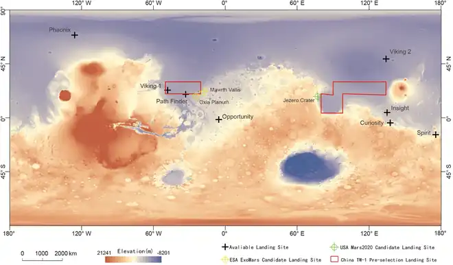 The two landing site candidates of Tianwen-1 mission.