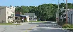 Looking south at the main intersection in Tisch Mills