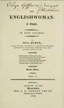 Title page of The Englishwoman. A novel (Vol. I) by Miss Byron, 1812.