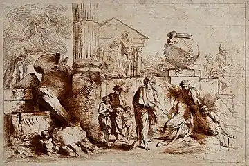 Tobit buries the dead, F. Bartolozzi after G.B. Castiglione, 1651.