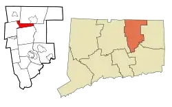 Location in Tolland County and the state of Connecticut