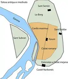 Simple, drawn map of old Toulouse