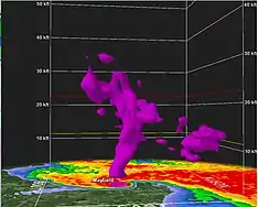 Image 14Radar 3D volume scan of the supercell showing debris lofted over 30,000 feet (9.1 km) in the air as the tornado struck Mayfield. (from 2021 Western Kentucky tornado)