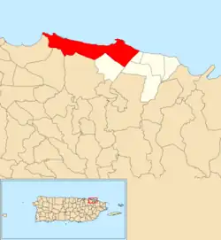 Location of Torrecilla Baja within the municipality of Loíza shown in red