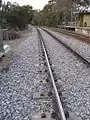 Standard gauge track on dual gauge concrete sleepers in August 2008