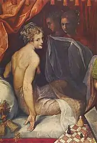 Hyacinthe and Climène at Their Morning Toilet (detail) by Toussaint Dubreuil, a scene from Pierre de Ronsard's Franciade (c. 1602) (Louvre)