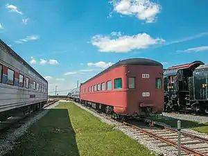 Red railcar viewed end-on