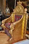 Throne; by Bernard Poyet and François-Honoré-Georges Jacob-Desmalter; 1805; carved and gilded wood, covered in red velvet with silver embroidery; 160 x 110 x 82 cm; Musée des Arts Décoratifs (Paris)