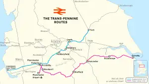 Map of the Trans-Pennine Routes.