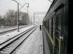 Snow in late April at Nazyvayevsk station, Siberia