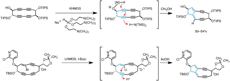 Transannular cyclization in the synthesis of the bicyclic core of kedarcidin chromophore.