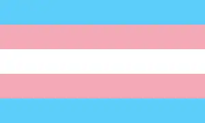 Flag with five horizontal bars: white in center, surrounded by pink, surrounded by light blue