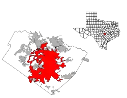 Location within Travis County in Texas