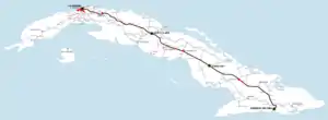 Tren Francés route map within Cuba