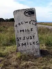 Milestone on the B3318 in Penwith, Cornwall