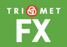 The logo of TriMet's Frequent Express, with the TriMet logo on top and the abbreviated name "FX" on bottom.