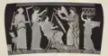 Bride plays a spindle harp, labeled "trigonon" by a researcher. Attica. Red figure, by the Bath Painter (ARV2 1126/6). New York, Metropolitan Museum, acquisition number: 16.73. Ca. 430-20