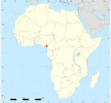 Map showing distribution of Cameroon sailfin chameleon