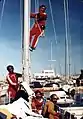 Boat maintenance at La Corona after battling storms during the Bay of Biscay crossing