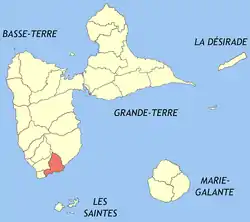 Location of the commune (in red) within Guadeloupe