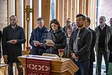 Sviatlana Tsikhanouskaya attending a service at the church in 2023