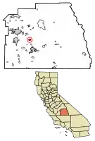 Location of Lindsay in Tulare County, California.