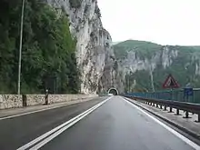 Road bridge to a tunnel