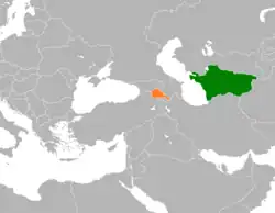 Map indicating locations of Turkmenistan and Armenia