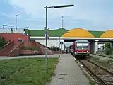 Bürstadt interchange station: Nibelung Railway below, Mannheim–Frankfurt railway above