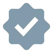 Gray eight-lobed badge with checkmark icon