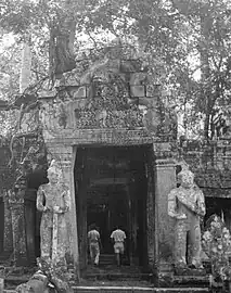 Two Gigantic Guardian Dvarapalas at 12th Century Preah Khan in Angkor, Cambodia